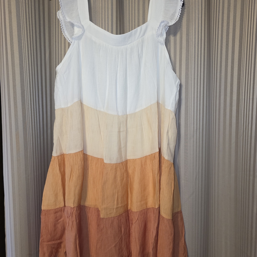 Hem & Thread White and Orange Tiered Mini Dress - Picture 2 of 5